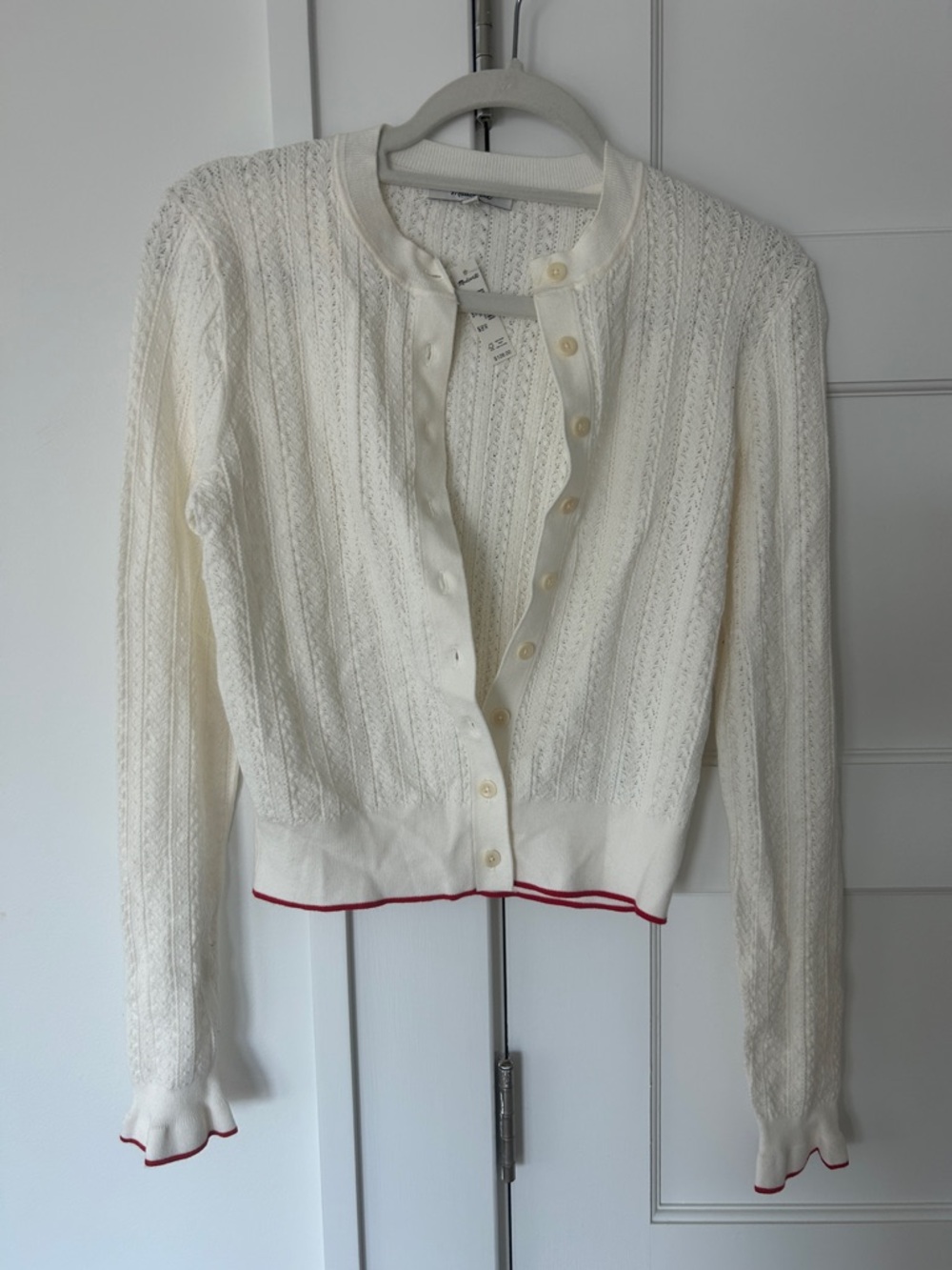 Madewell Cream Knit Cardigan with Red Edge Trim - Size Medium